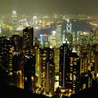 Night view on Hong Kong & Victoria Harbor Hong Kong: Panorama from Peak Victoria